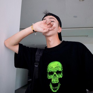 <SMLshop> ÁO THUN UNISEX GREENSKULL ĐEN