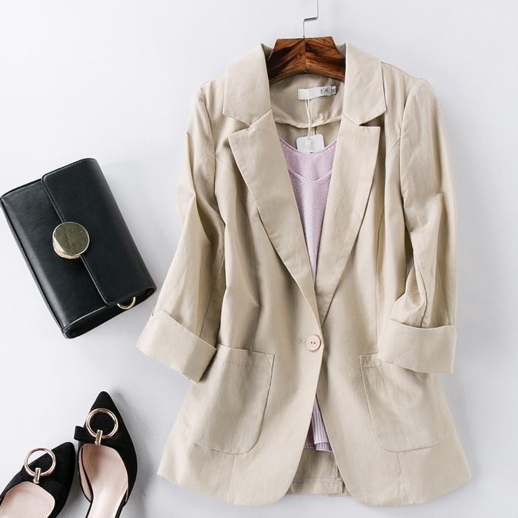 Áo vest blazer Linen nữ dáng lửng tay lỡ túi hộp, thời trang phong cách trẻ ...