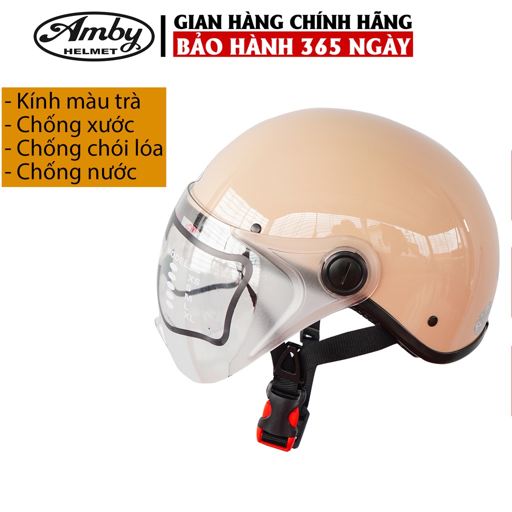 Mũ Bảo Hiểm Nửa Đầu Amby Helmet ST05, có kính che nửa mặt, kiểu dáng thời trang, khóa nhựa bền chắc - Nhiều màu