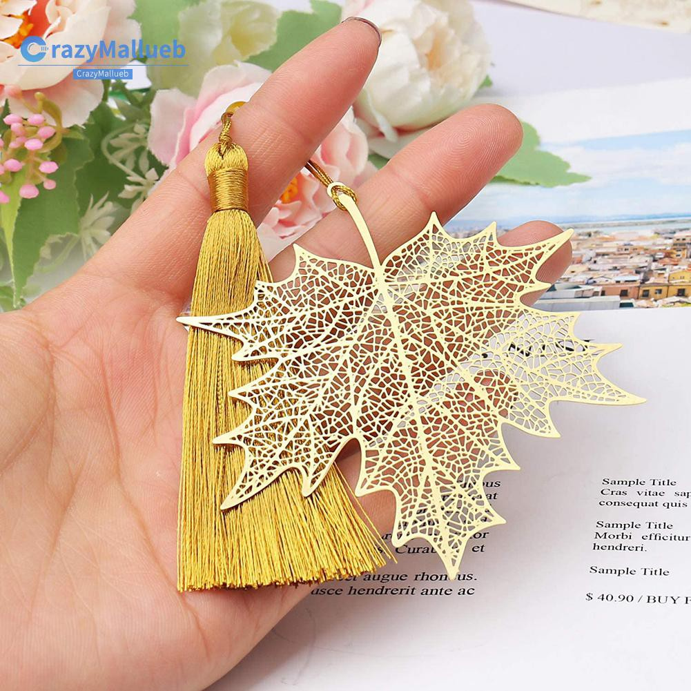 Crazymallueb❤Retro Metal Bookmark Brass Gingko Maple Leaf Pattern Tassel Book Markers❤New