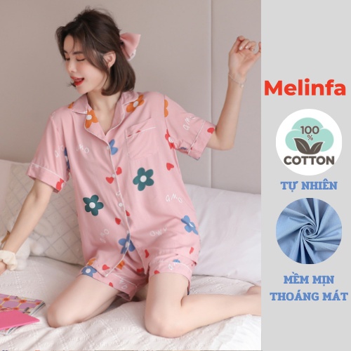 (Xả kho)Bộ đồ ngủ Pijamas vải Cotton lụa tự nhiên mềm mại thoáng mát áo ngắn tay quần đùi mã VABD0175