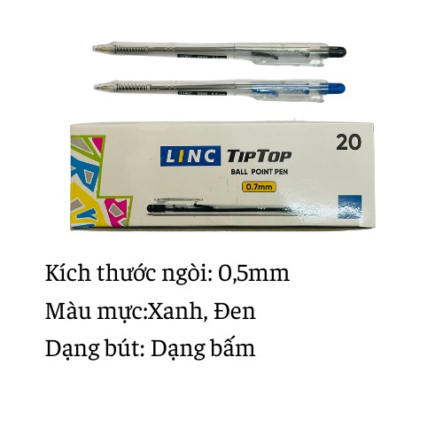 Bút bi ngòi 0,5mm mực xanh đen Linc tiptop