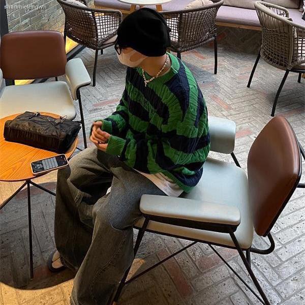 Áo len nữ dài tay cổ tròn sọc ngang thời trang Hàn Quốc