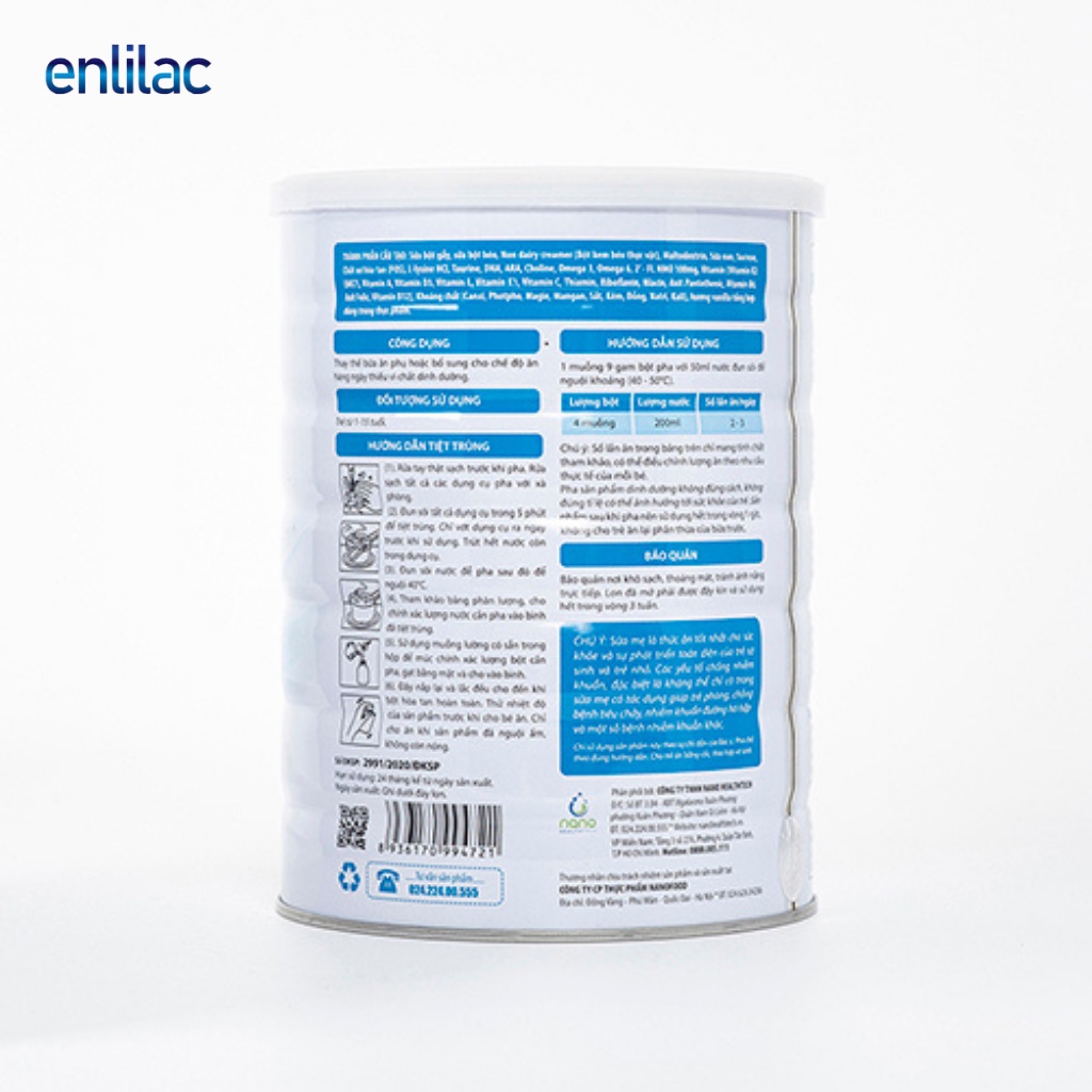 Sữa Bột Cho Bé Giúp Tăng Chiều Cao, Phát Triển Trí Thông Minh ENLILAC Grow IQ 400-900g/Hộp