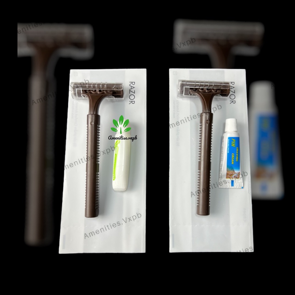 100 dao cạo râu nâu đút túi trắng sữa 001 cho khách sạn, homestay, resort, nhà nghỉ (có nhận in logo, thông tin)