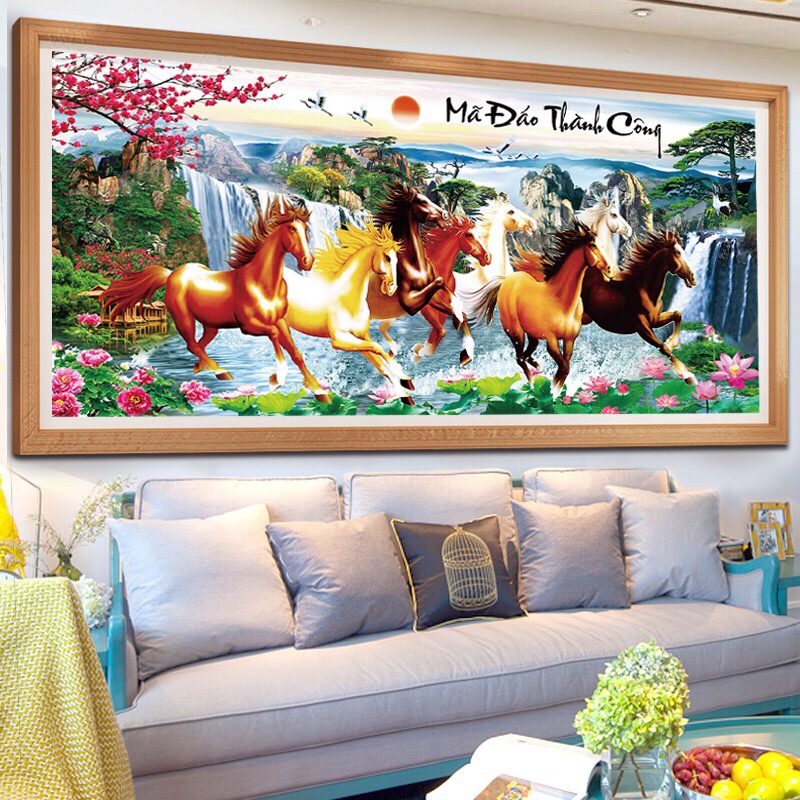 tranh thêu chữ thập mã đáo thành công mn0104 200x90 cm chua thêu