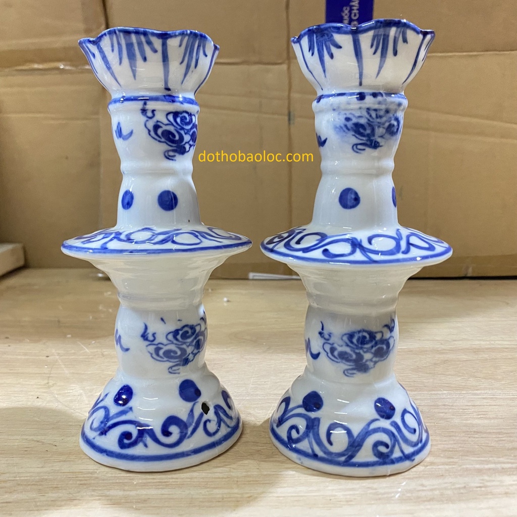 Cặp chân đèn sứ Bát Tràng 2 cỡ: Cao 21cm và 17cm