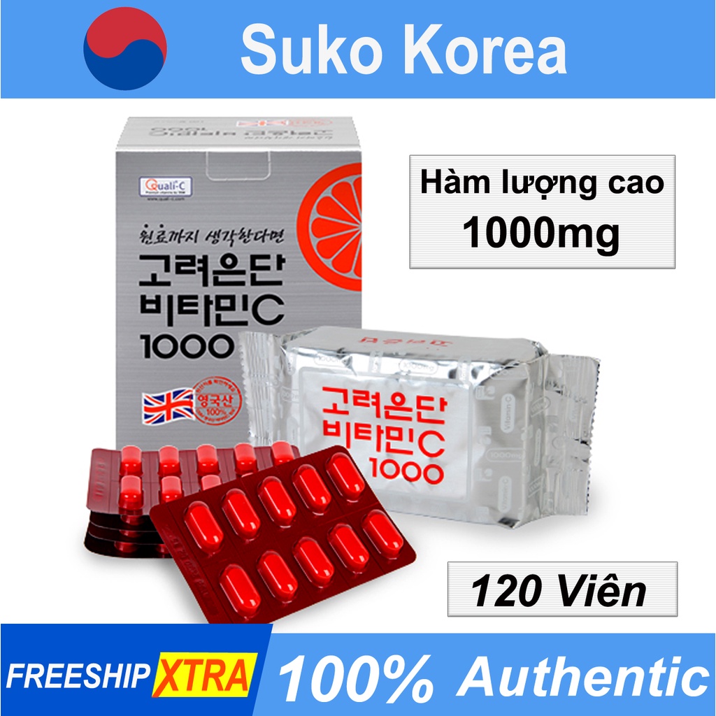 Viên uống vitamin C 1000mg Hàn Quốc Korea Eundan 120 viên, vitamin c bạc - date xa