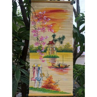 Tranh phong cảnh vẽ trên mành tre (mẹt tre) treo tường đẹp