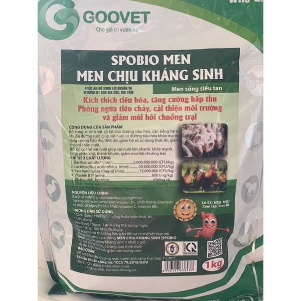 1kg SPOBIO MEN - Men tiêu hoá ngừa tiêu chảy, giảm mùi hôi chuồng trại