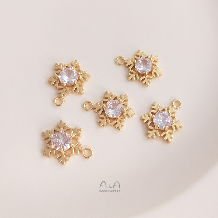 Mặt Dây Chuyền Hình Bông Tuyết Bằng Đồng 14K Màu Sắc Thủ Công diy