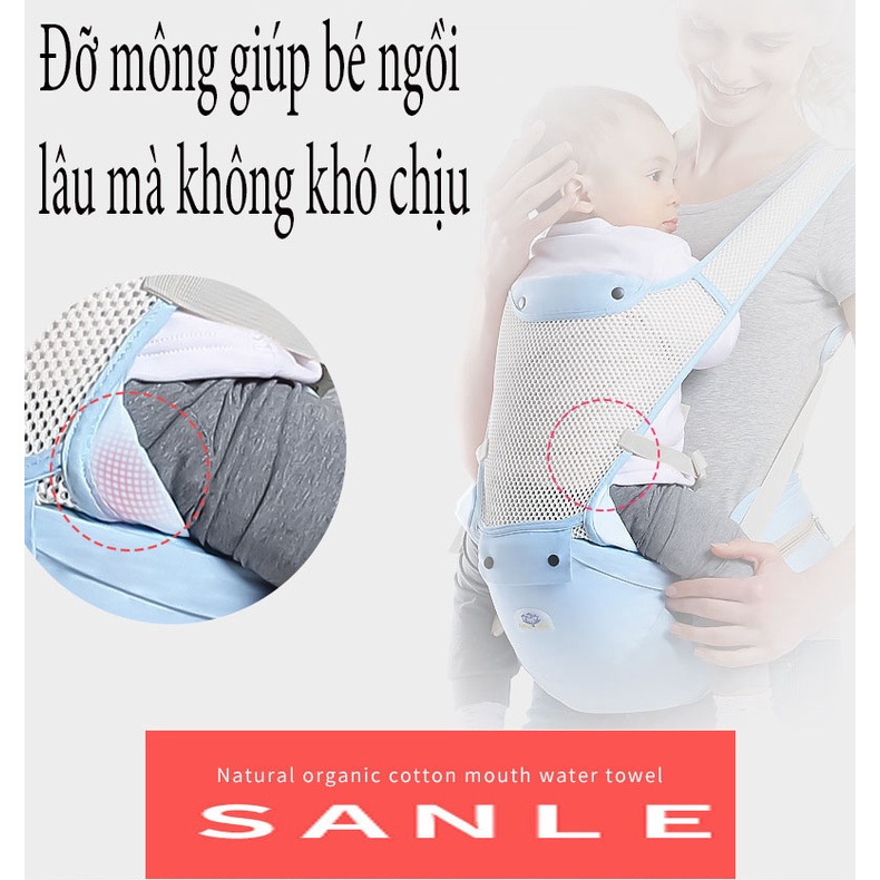 Địu lưới 3D thoáng khí Sanle từ 0-36 tháng, Địu em bé 6 tư thế đa năng chống gù lưng cao cấp thoáng khí bảo vệ xương bé