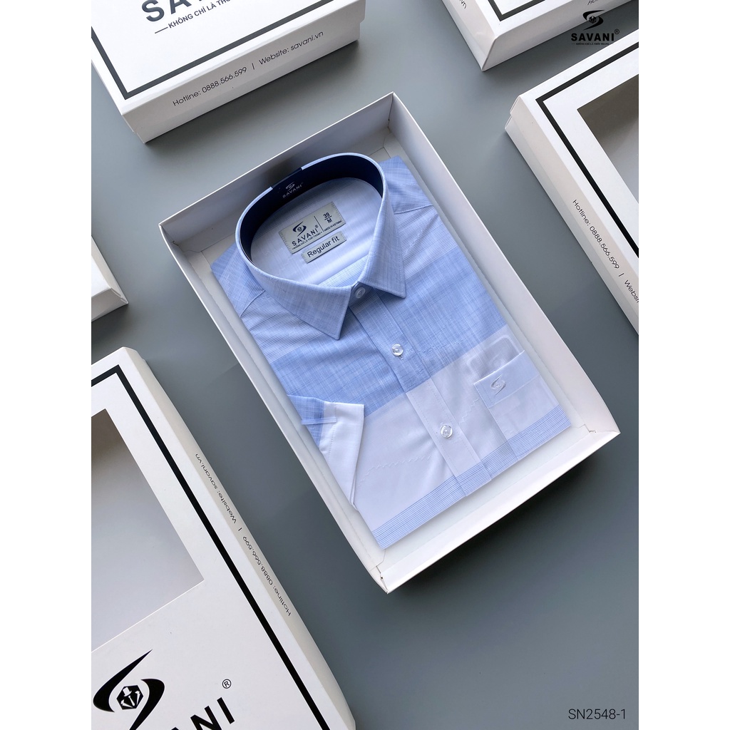 Áo sơ mi nam ngắn tay SAVANI Bambo vải sợi tre chống nhăn, thấm hút, kháng khuẩn tốt - SN2548