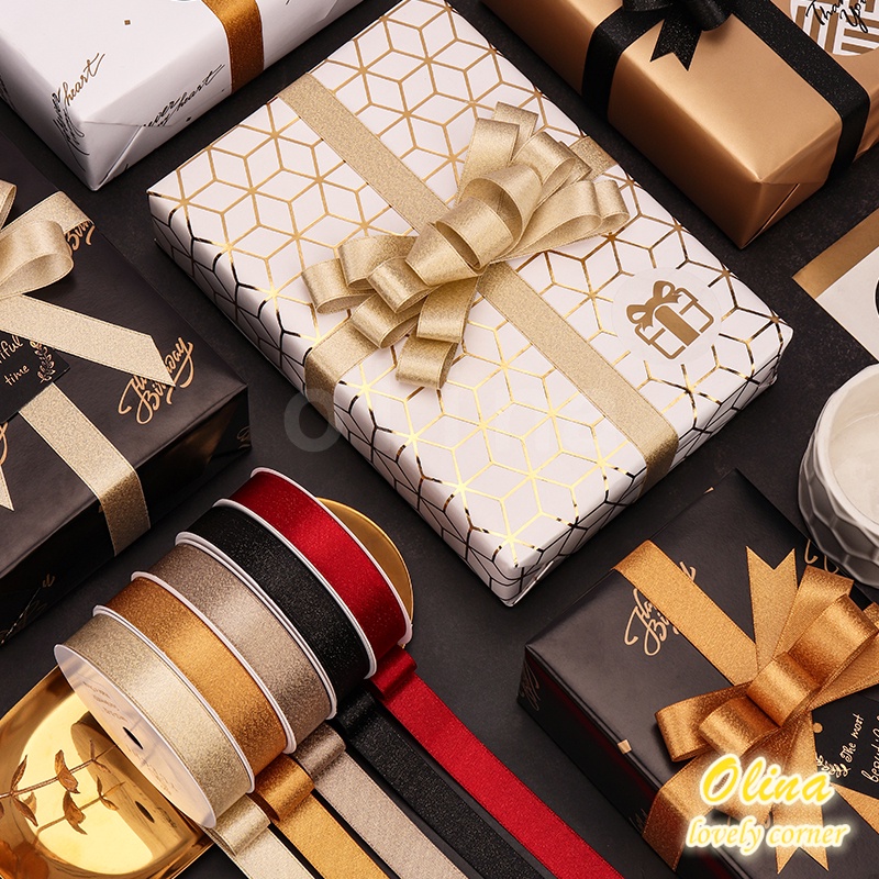 Cuộn Dây Ruy Băng 9.1Monres 16mm Màu Vàng Sang Trọng Dùng Để Gói Quà