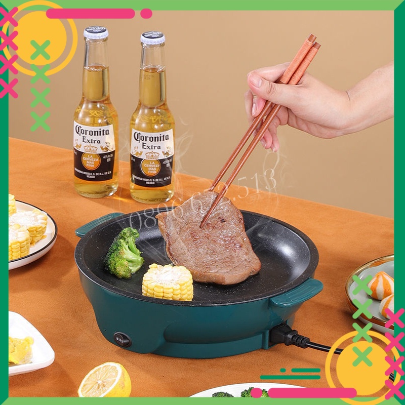 Chảo Nướng Điện Mini Chống Dính Đa Năng 26cm Bếp Nướng Điện Không Khói BBQ Hàn Quốc Cực Nhanh