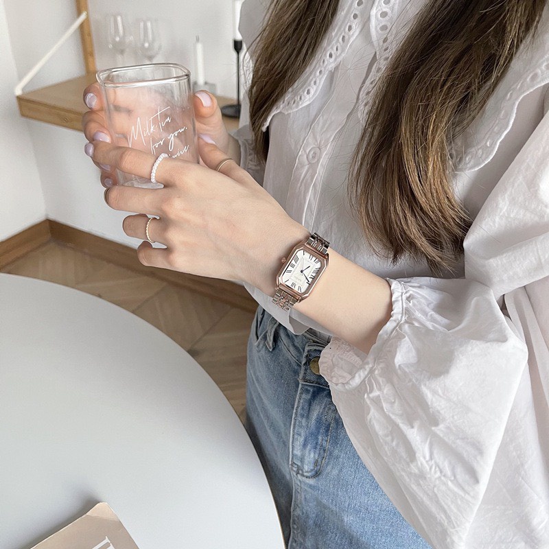 Đồng hồ nữ dây kim loại mặt vuông Thương hiệu NAIDU đồng hồ dây demi trẻ trung - DHV27