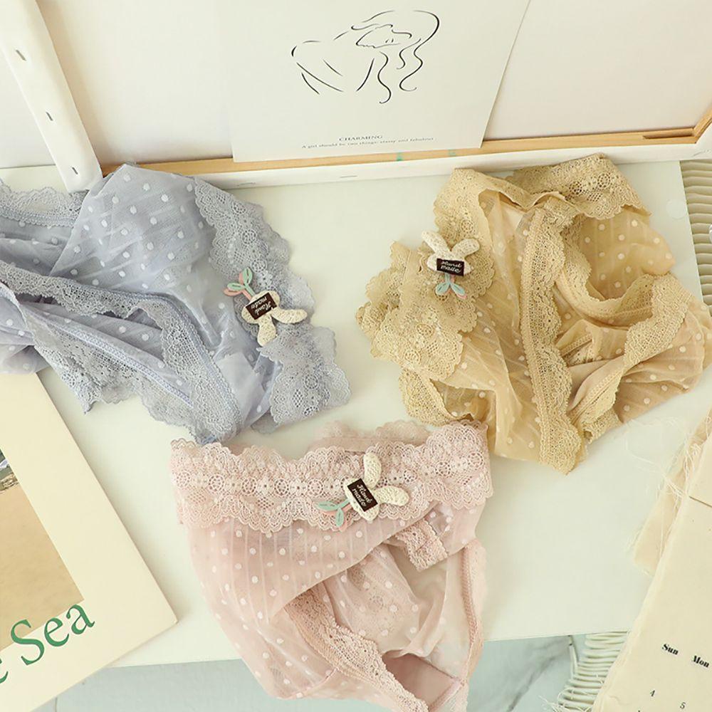 OCEANMAP Quần Lót Trong Suốt Thoáng Khí Lưng Vừa Họa Tiết Thỏ Gợn Sóng Đáng Yêu Cho Nữ