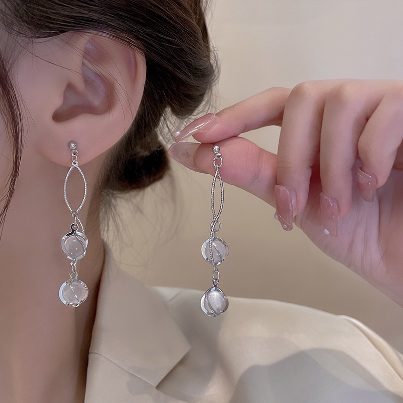 Bông Tai Dáng Dài Đính Đá Opal Thời Trang Retro Hàn Quốc Cao Cấp