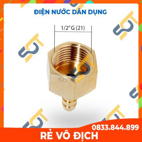 Ren trong 1/2 (21) đuôi chuột nối ống mềm - Đồng thau (Brass airline fitting female hose connector, béc búp RT)