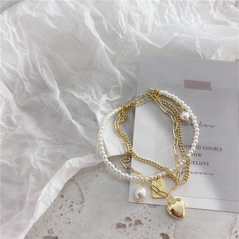 Retro multi - love bracelet Ins pearl pendant ornaments