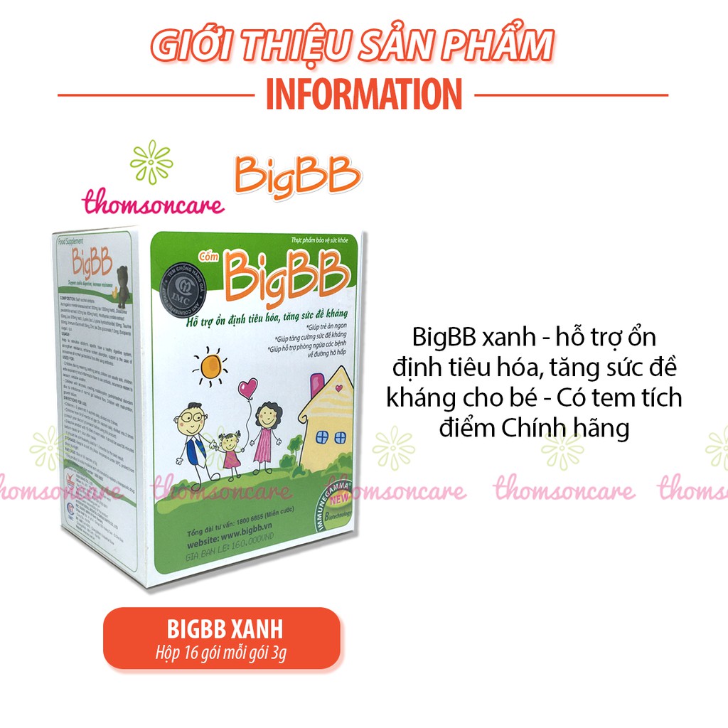 BigBB xanh - Có tem tích điểm tặng quà - hỗ trợ ổn định tiêu hóa, tăng sức đề kháng cho bé - Cốm Big BB hộp 16 gói