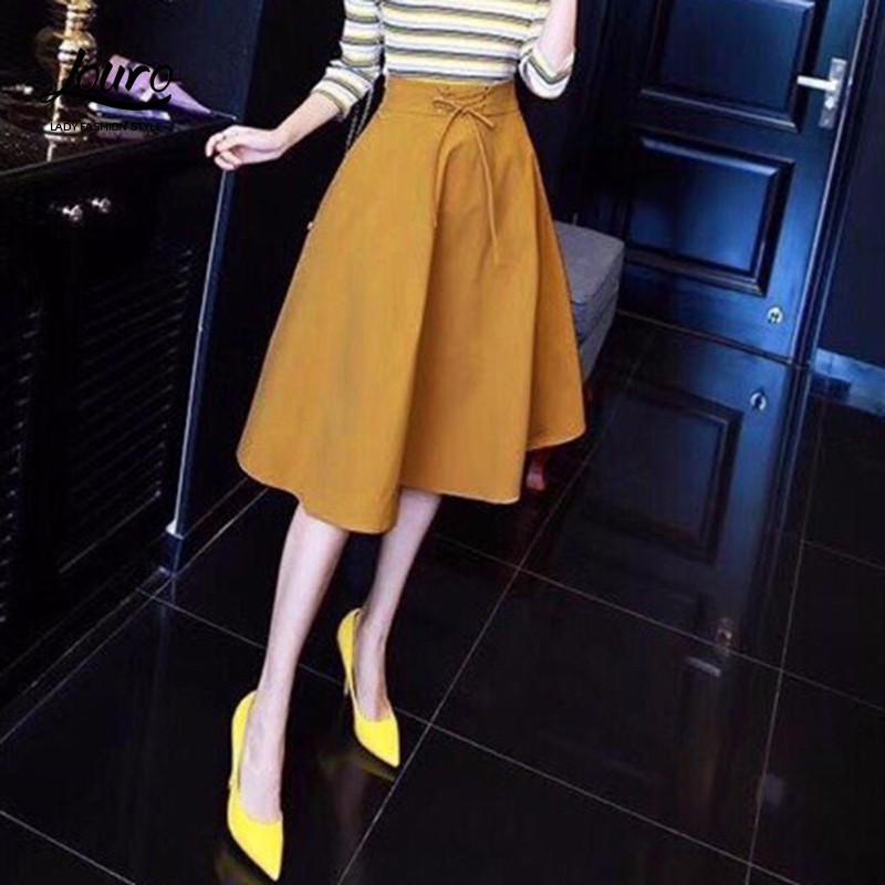 Chân váy dài Louro L704, mẫu chân váy dài đẹp dáng qua gối, dây đan eo xòe 360 độ nhẹ nhàng thanh lịch, cao cấp | BigBuy360 - bigbuy360.vn