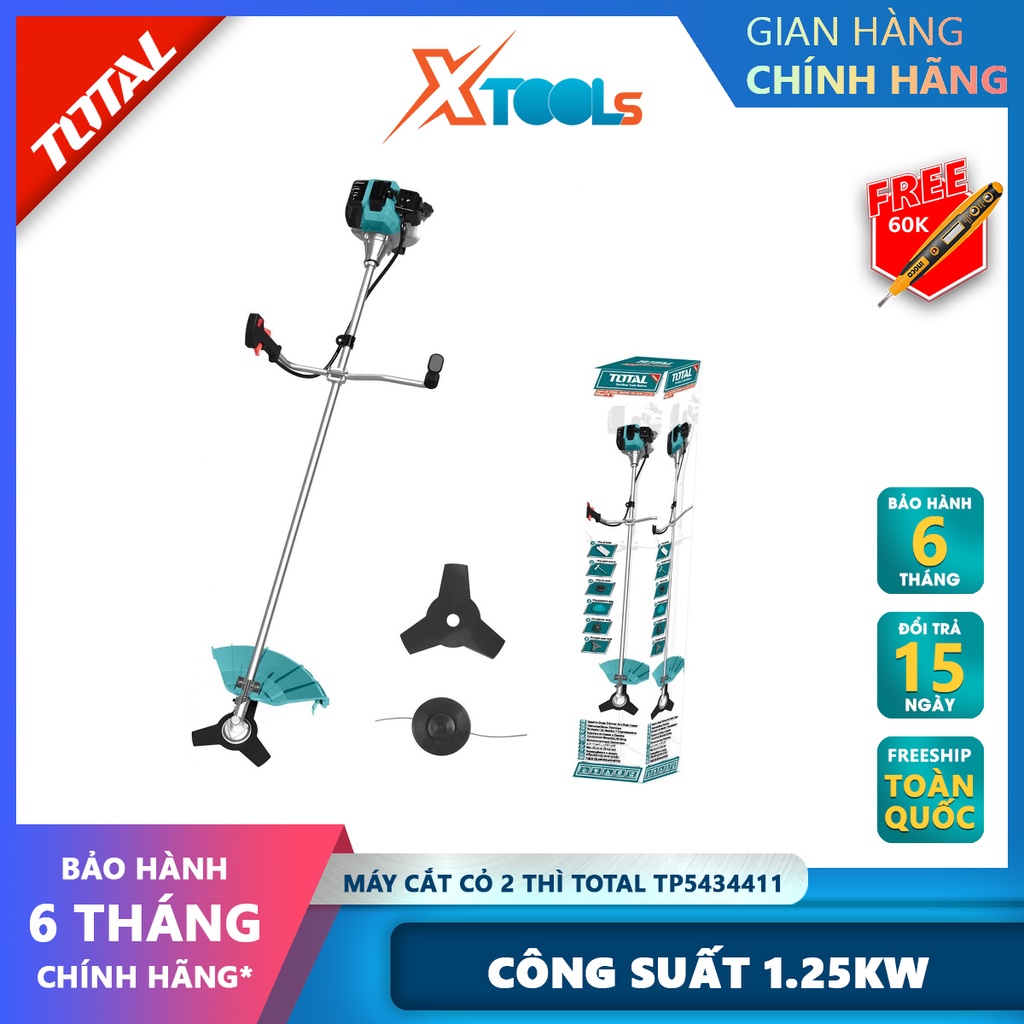 Máy cắt cỏ 2 thì TOTAL TP5434411 máy cắt cỏ dùng xăng tốc độ tối đa 9000 vòng / phút, Đường cắt tối đa 420mm, 2,4mmx4m