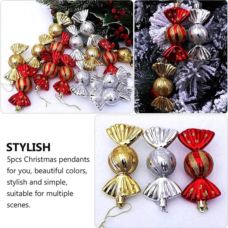 5 Phụ kiện treo trang trí cây thông noel hình viên kẹo tùy chọn màu sắc
