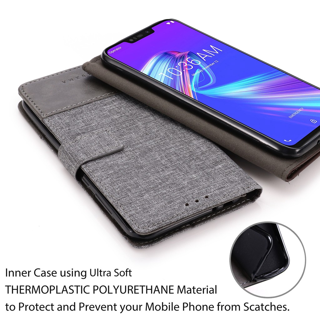 Bao da điện thoại bảo vệ toàn diện phối vải canvas tích hợp ví hợp thời trang dành cho ASUS Zenfone ZB570TL / ZB633KL