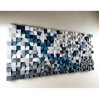 Tranh gỗ trang trí 3D XANH TRẮNG (Wood mosaic) - KÍCH THƯỚC 40cmx1m