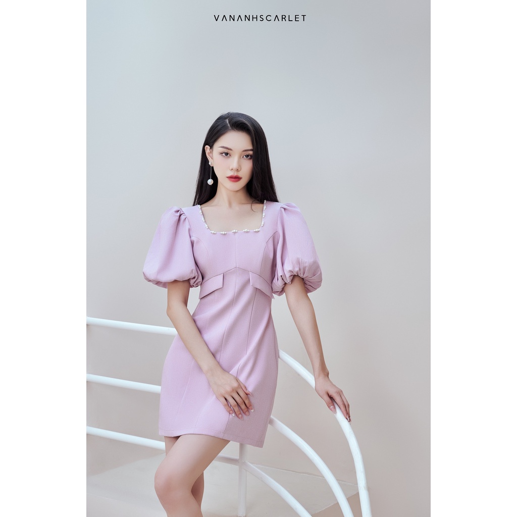 Đầm nữ VANANHSCARLET tay bồng cổ vuông V066S22