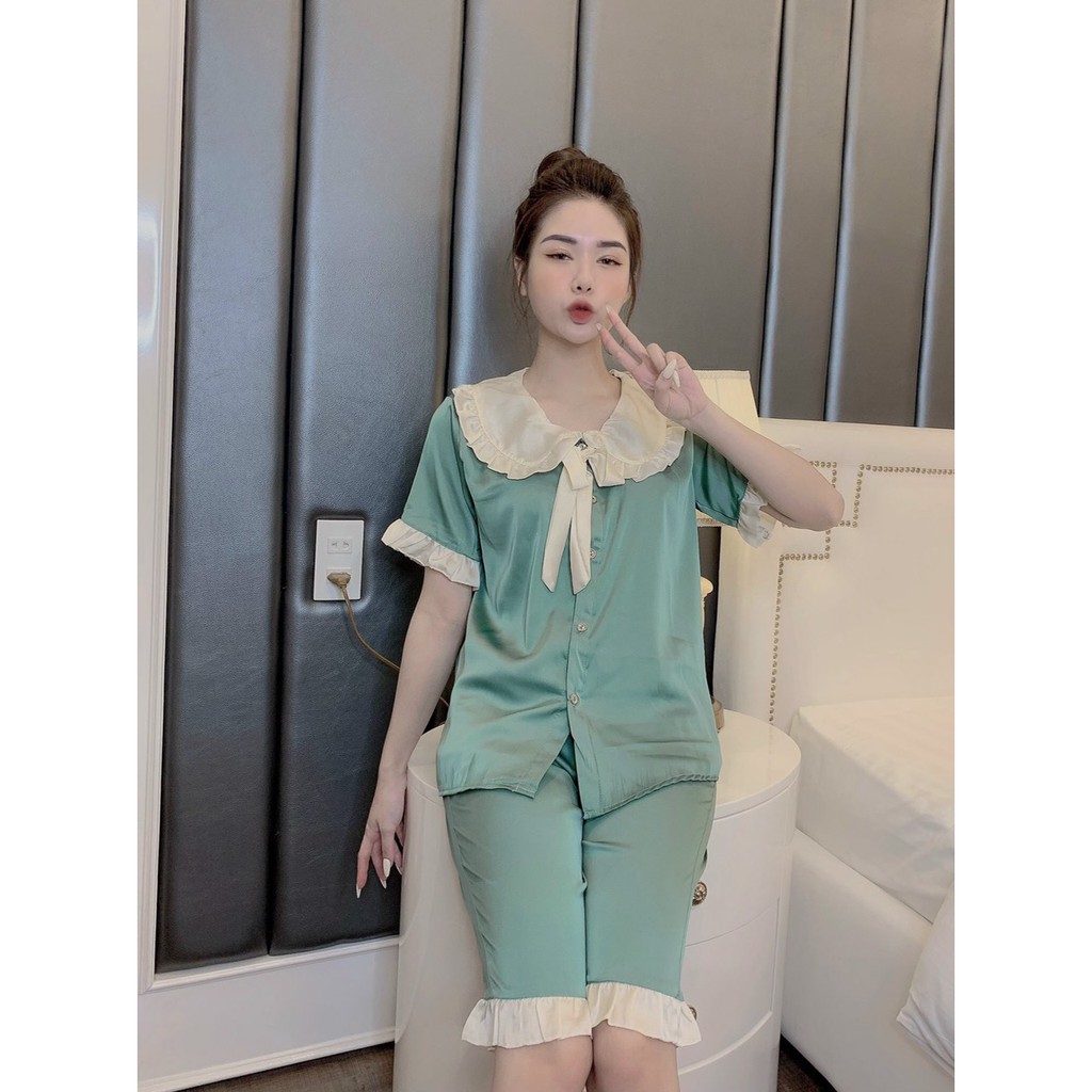 [Bộ Ngủ Lụa Pijama Satin Lửng -Viền Sen] Họa Tiết Cao Cấp (Hàng Thiết Kế Full Size).