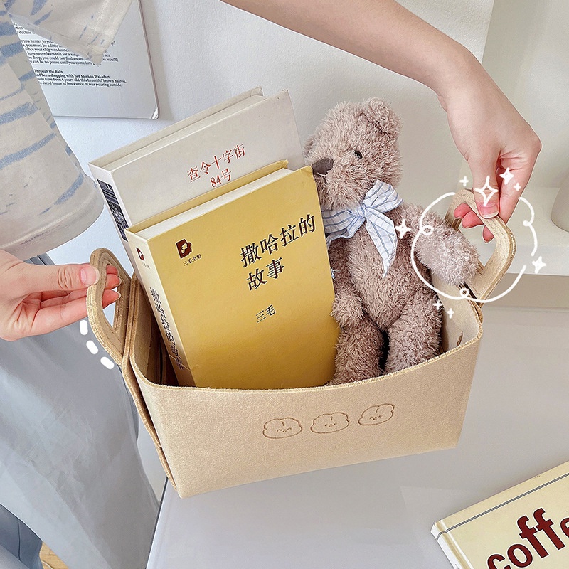 Giỏ Rổ Đựng Đồ Vải Nỉ In Hình Thỏ Gấu