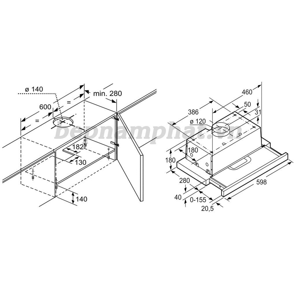 Máy hút mùi âm tủ 60cm Bosch DFT63AC50 nhập khẩu Italy