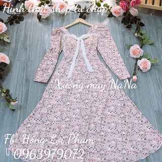 Đầm maxi hoa nhí cột nơ có mút ngực (hình thật +video)