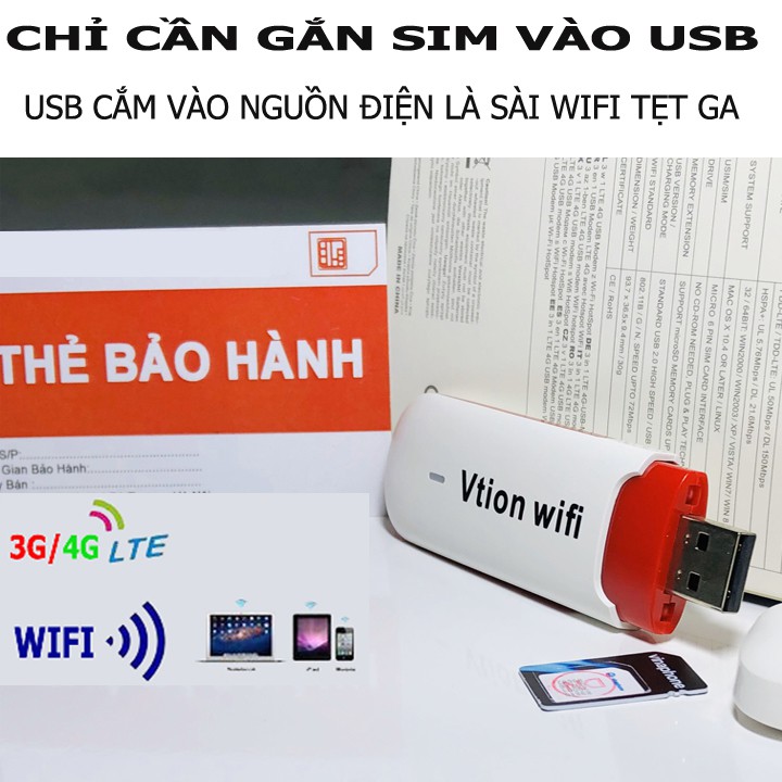 [Sale Duy Nhất 1 Ngày] Dcom USB 3G 4G Wifi VTION Tích Hợp Phát Wifi Tốc Độ Cao, Đa Mạng, Sóng Khỏe, Giá Siêu Rẻ