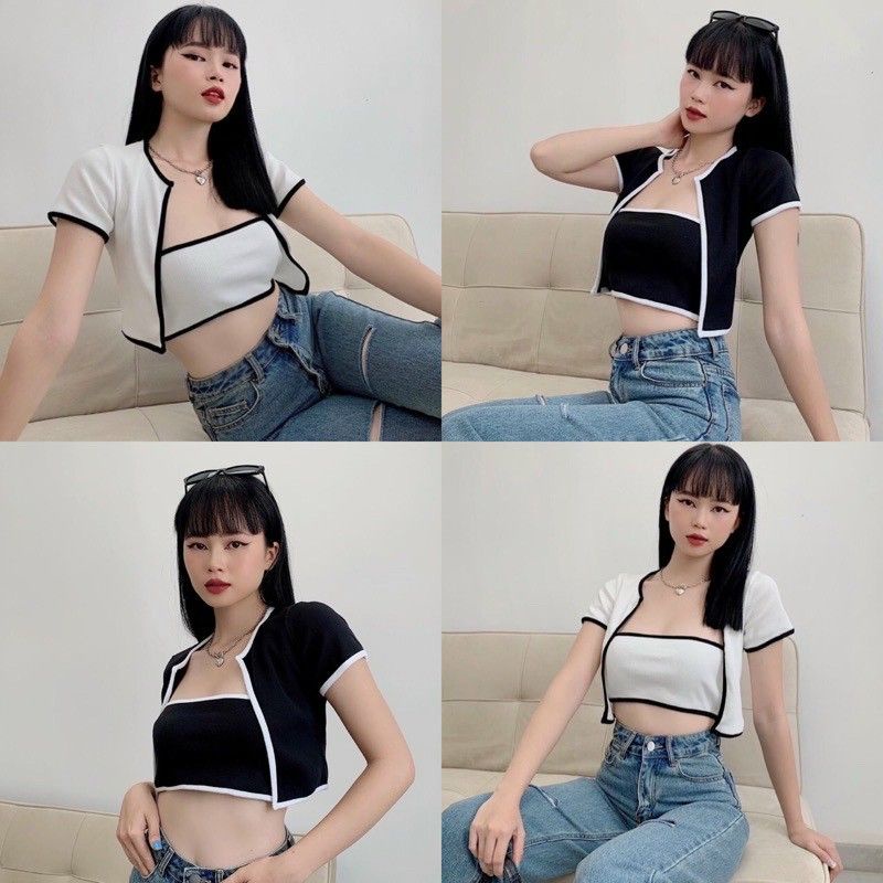 Sét croptop 2in1 phối viền CAO CẤP PUCA 2021