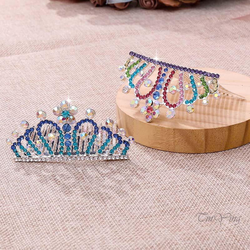 GETNOIVAS Vương Miện Cài Tóc Hình Vương Miện Đính Đá Pha Lê Nhiều Màu Cho Bé Gái