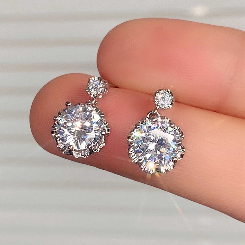 Khuyên Tai Dáng Dài Hình Chìa Khóa Tròn CZ Đơn Giản Thời Trang Cho Nữ