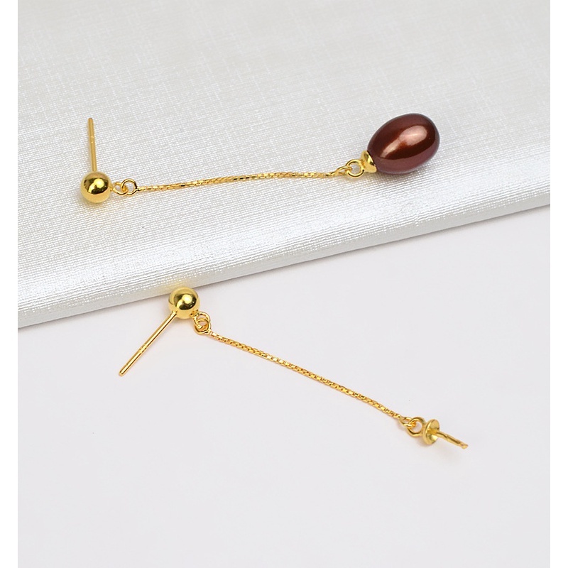 [B8T1] Phụ kiện trang sức (DIY) - Cặp (2) bông tai bạc trống hạt kiểu thả bi bóng mẫu tự làm