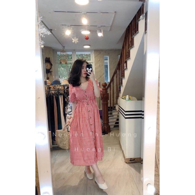 Váy maxi kẻ ô tiểu thư
