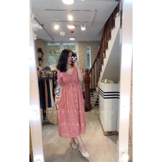 Váy maxi kẻ ô tiểu thư