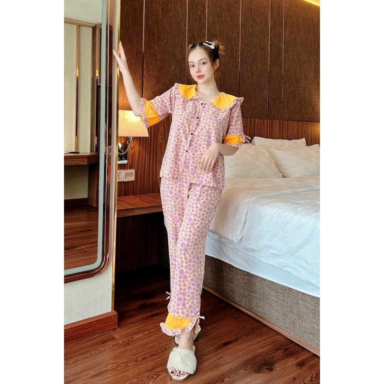 Bộ pijama vải Mango áo tay ngắn quần dài nhiều họa tiết xinh và sang chảnh