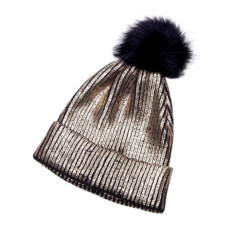 Mũ Beanie Dệt Kim Đính Bóng Lông Cho Nữ