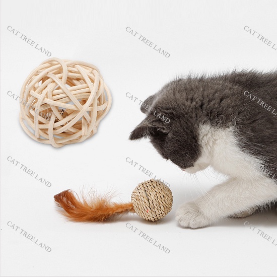 ĐỒ CHƠI CHÓ MÈO GẶM GIẢM NGỨA RĂNG, CÀO MÓNG - 2 BÓNG CÓI ĐAN THỪNG, BÓNG ĐAN MÂY