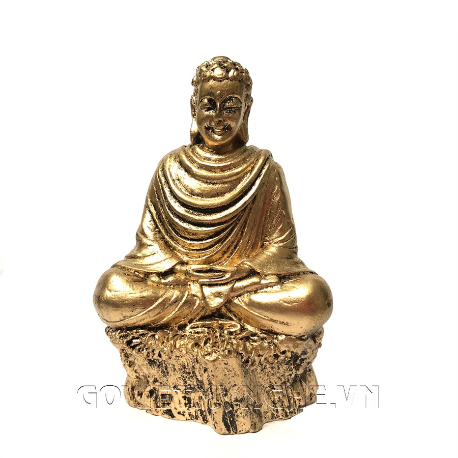 Tượng Đá Phật Thích Ca Ngồi Thiền Định - Màu Nhũ Vàng