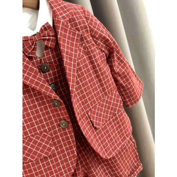 Bộ vest gile bé trai sang chảnh kèm nơ và khoác ngoài 7-15kg
