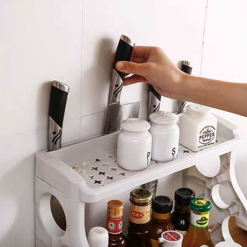 Kệ nhựa đựng gia vị 2 tầng có chỗ cài dao  - shop giao màu ngẫu nhiên