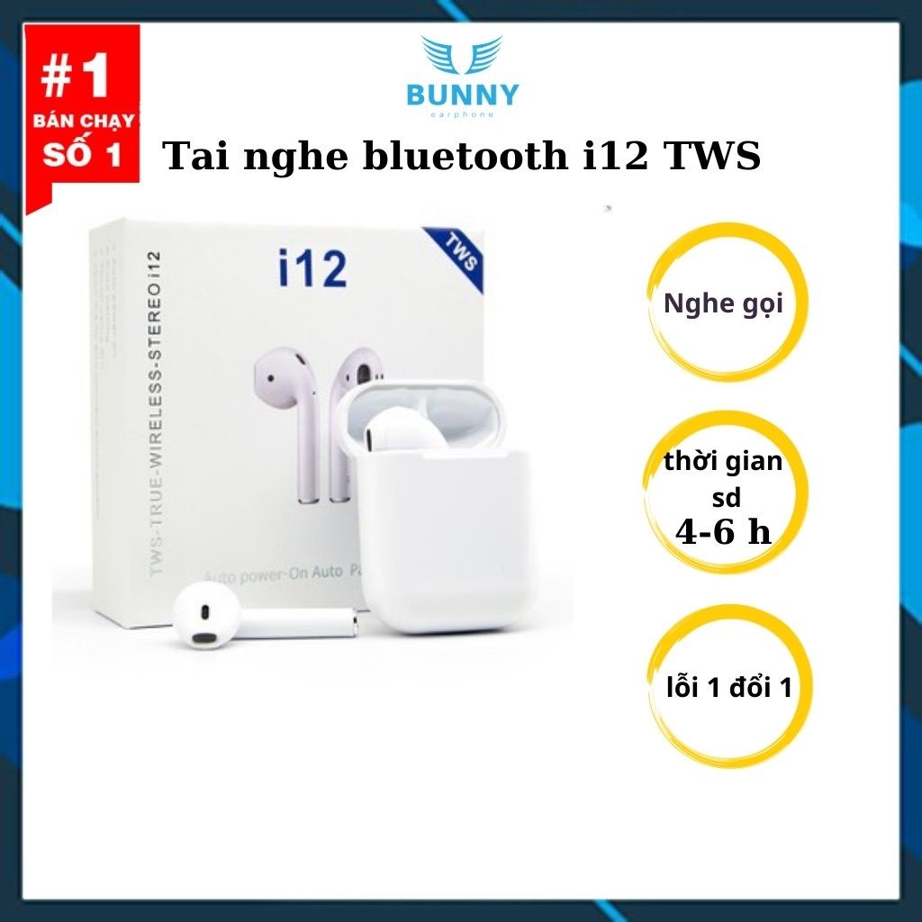 Tai Nghe Không Dây i12 TWS , Bluetooth 5.0 Cảm Ứng Có Mic Đàm Thoại Cho Android , IOS