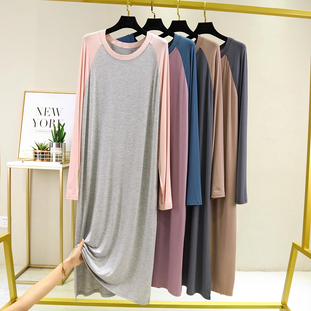 Đầm Ngủ Dài Dáng Rộng Cỡ Lớn Màu Sắc Xinh Xắn Thời Trang Mùa Thu Cho Nữ